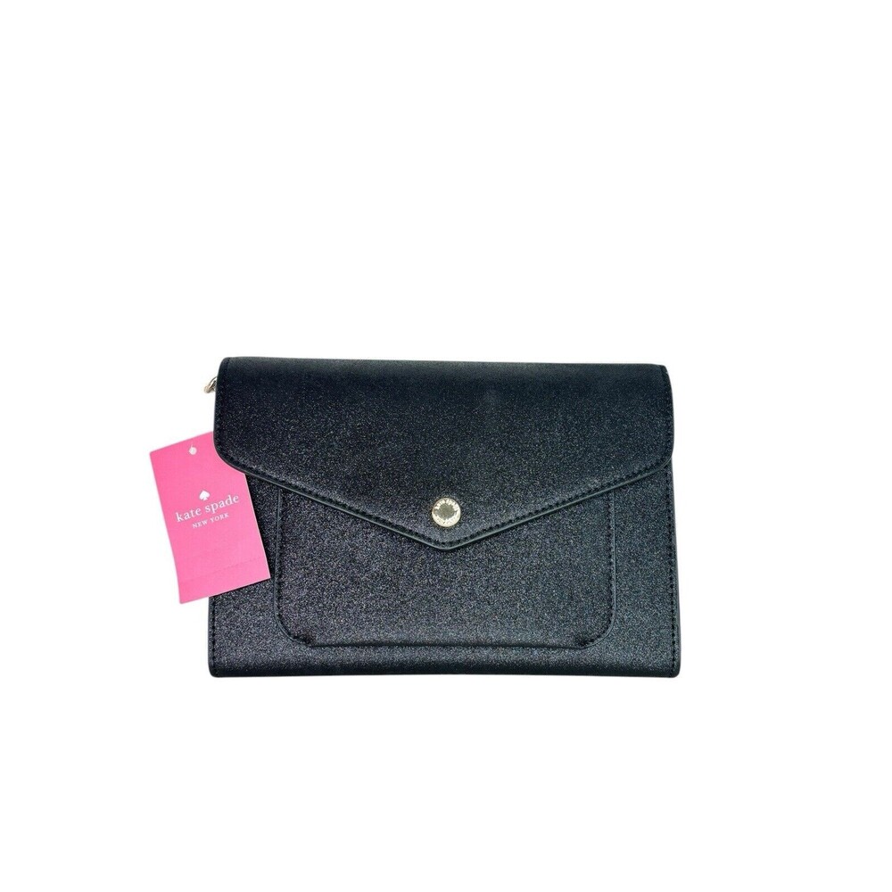 KATE SPADE NEW YORK BLACK TINSEL FLAP CROSSBODY K9336 New